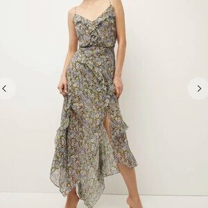 Veronica Beard Avenel Asymmetrical Silk Floral Dress - Blue and Green - Size 12